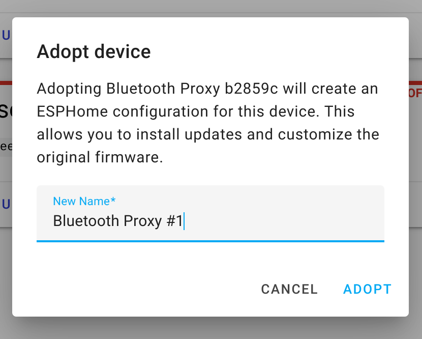 ESPHome dasboard adopt device