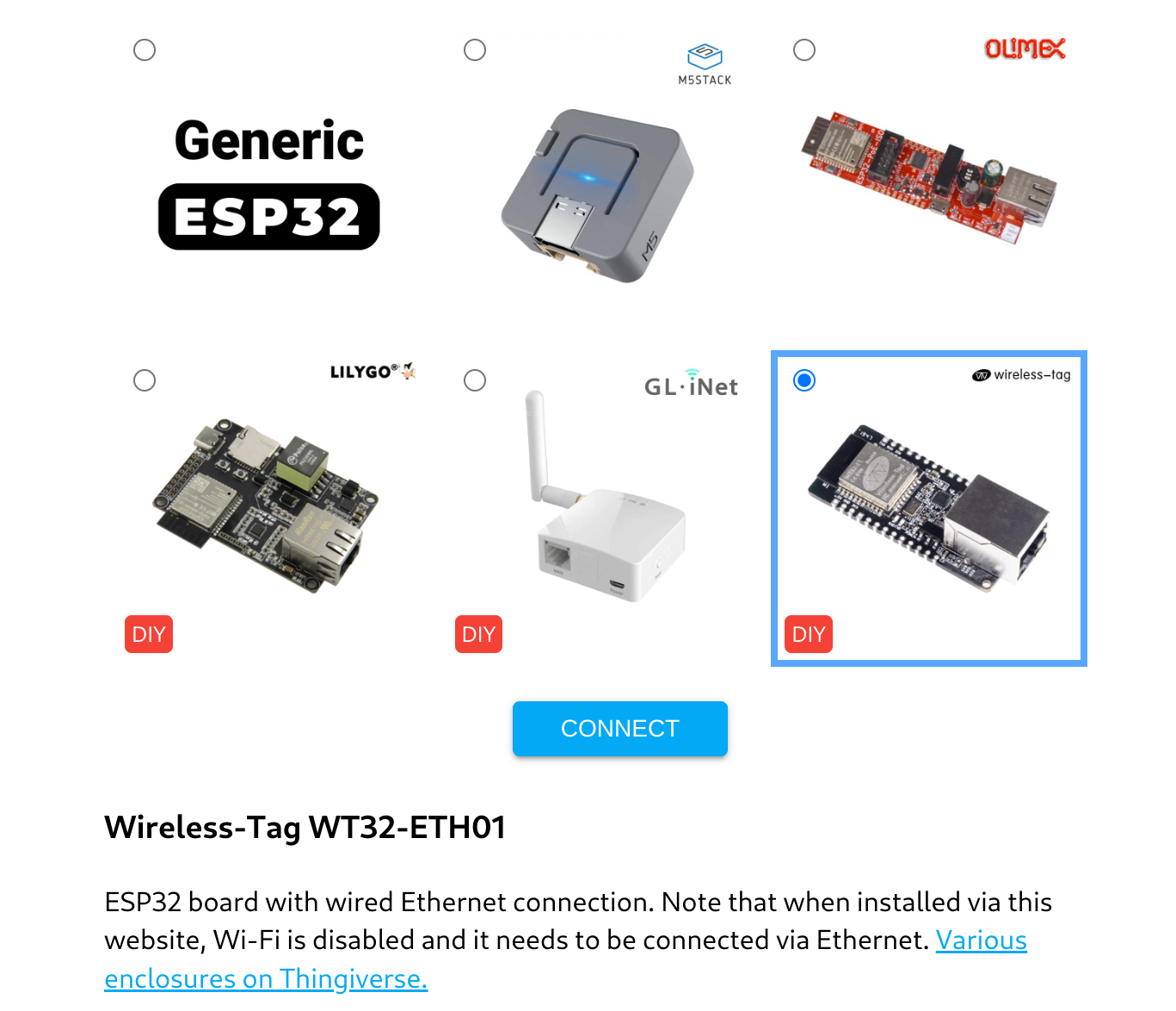 ESPHome web installer page