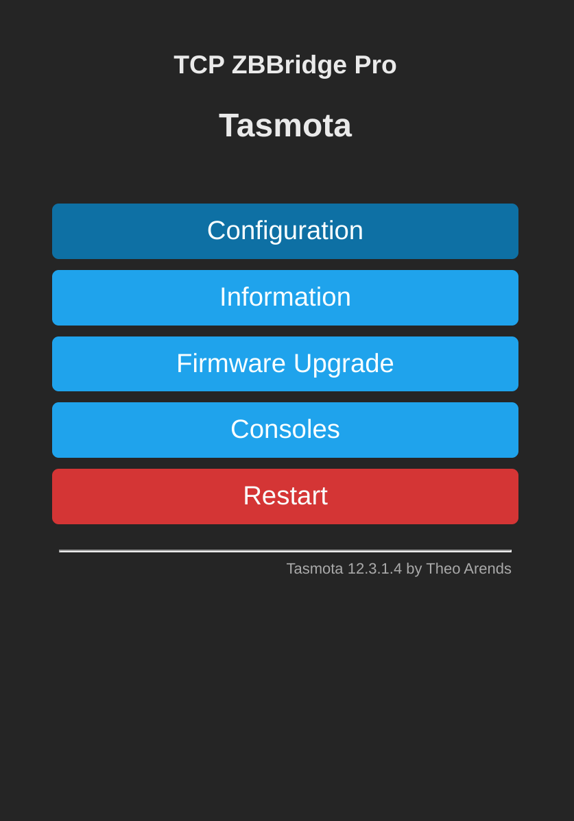 tasmota main menu