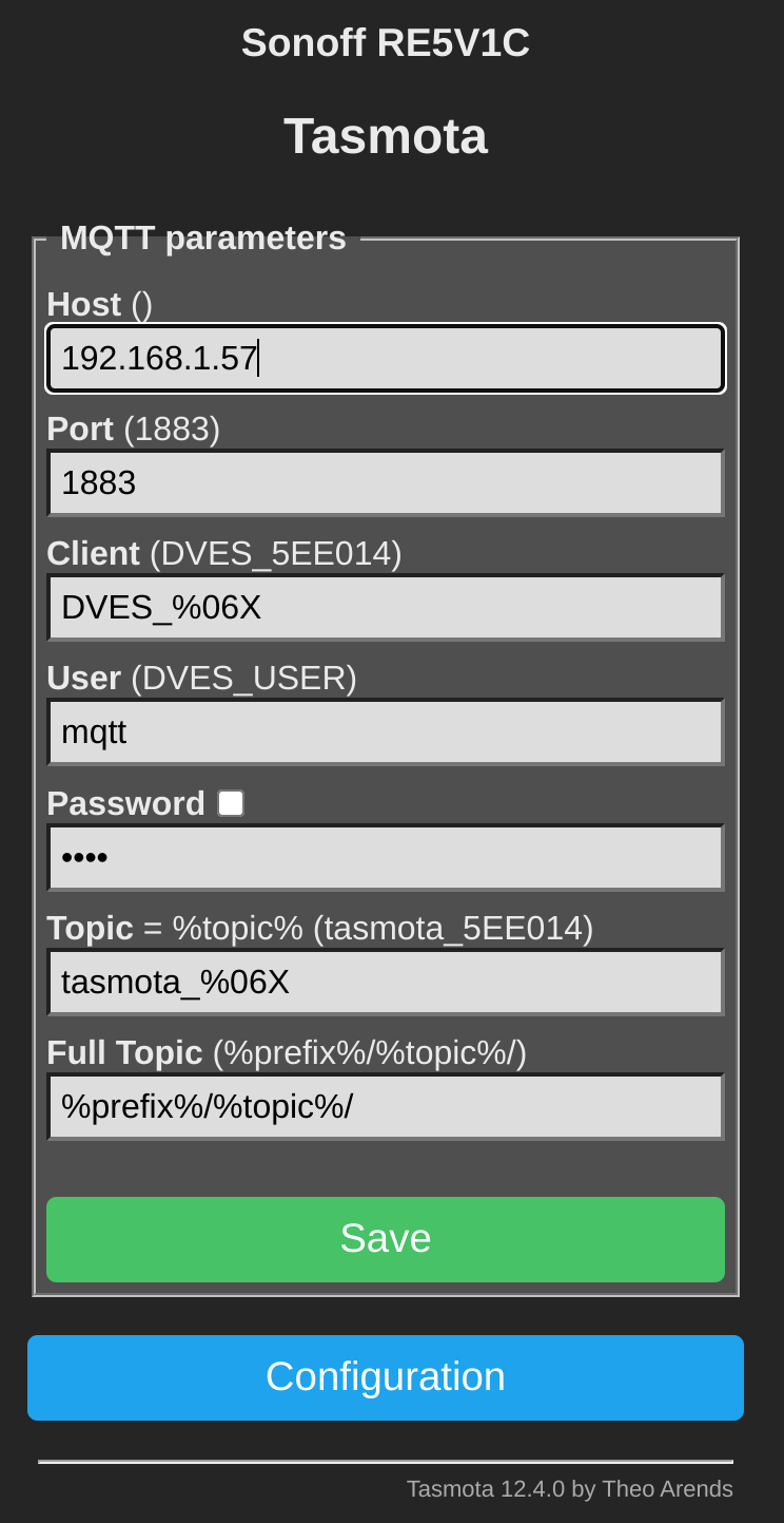 tasmota UI mqtt conf