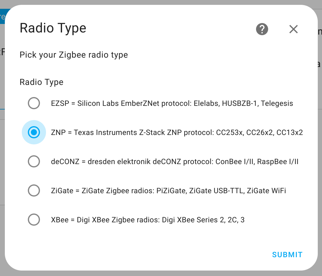 radio type settings